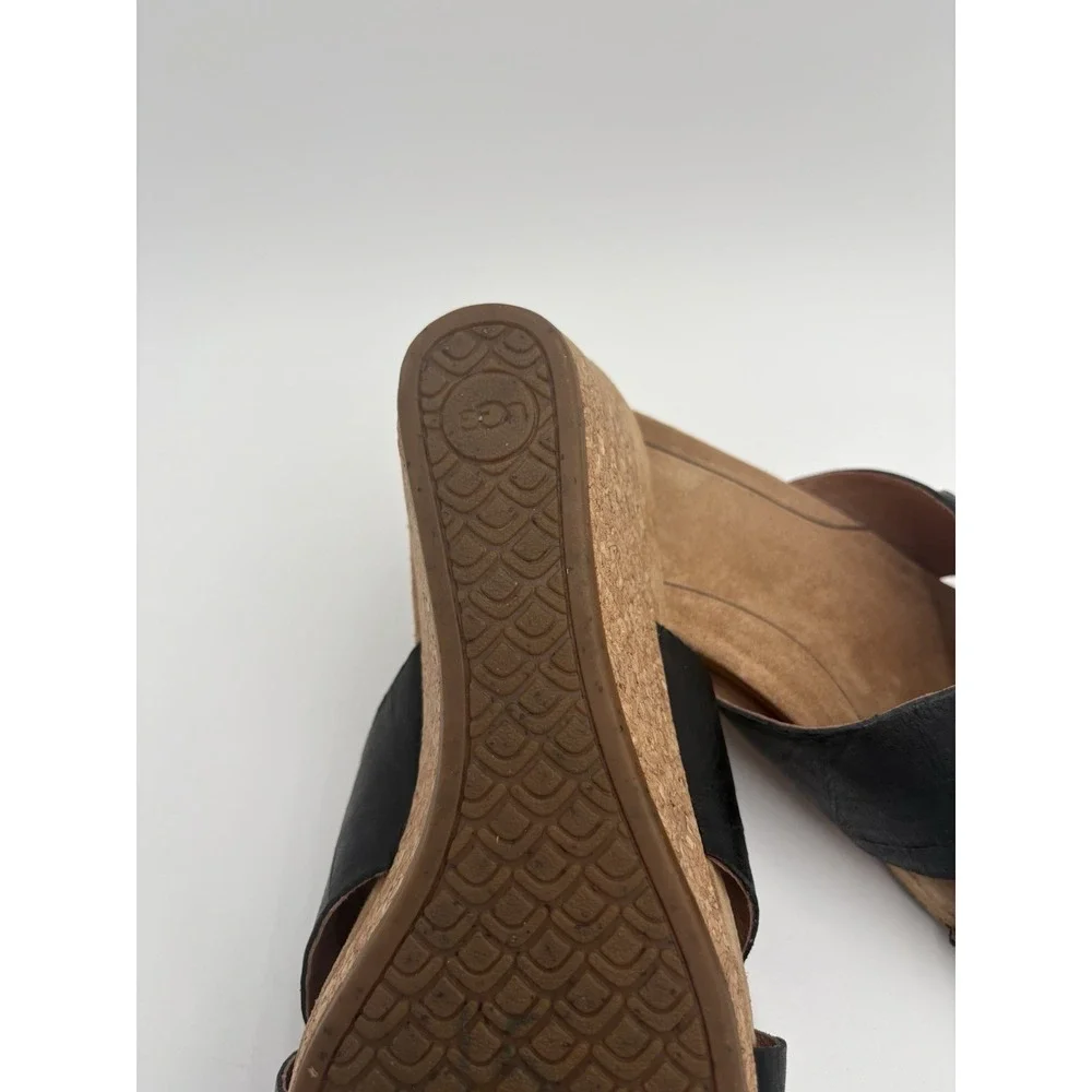 UGG Lyra‎ Sandals Black Leather Cross Straps Wedge Open Round Toe Size 8
